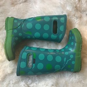 Girls Turquoise/Green Polka Dot BOGS Rainboots